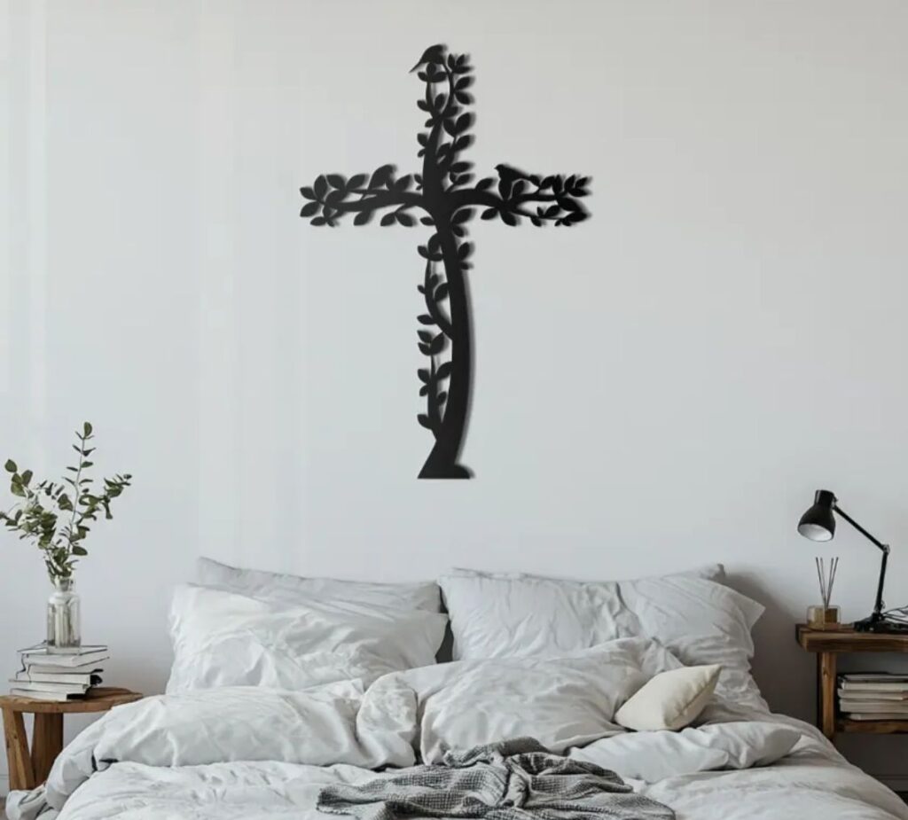 Blooming Cross Steel Wall Art